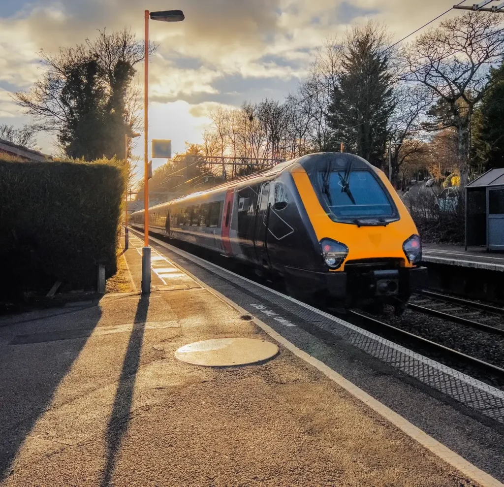 Train running on track in Knutsford